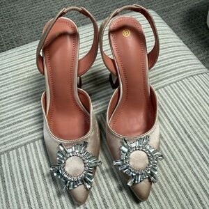 VETASTE Women's High Heel Crystal Slingback Pumps Pointed Toe -Sz 6.5